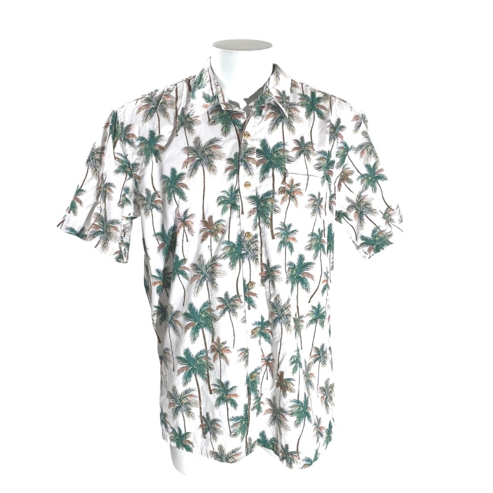 Cooke Street Hawaiian Aloha Shirt Large Palms Floral White Green - Picture 3 of 7